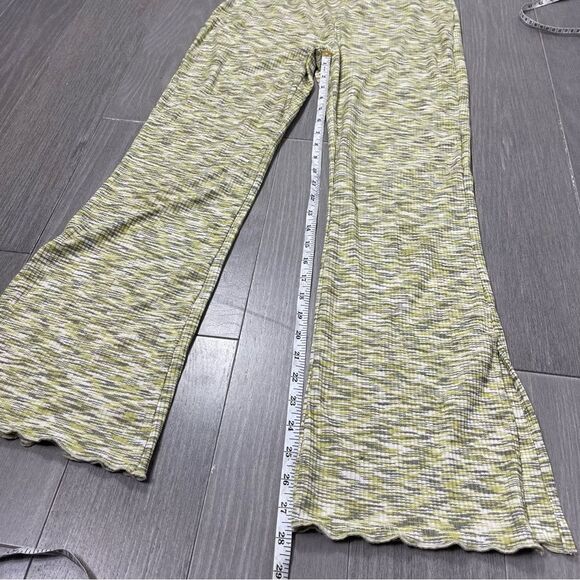 Lisa Says Gah Josie Pant Honeydew M Ribbed Space Dyed Split Flared Hem High Rise - Picture 15 of 15